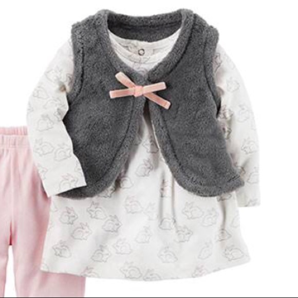 Carter's Other - Carter’s baby girl set pink gray white bunny 6 mos